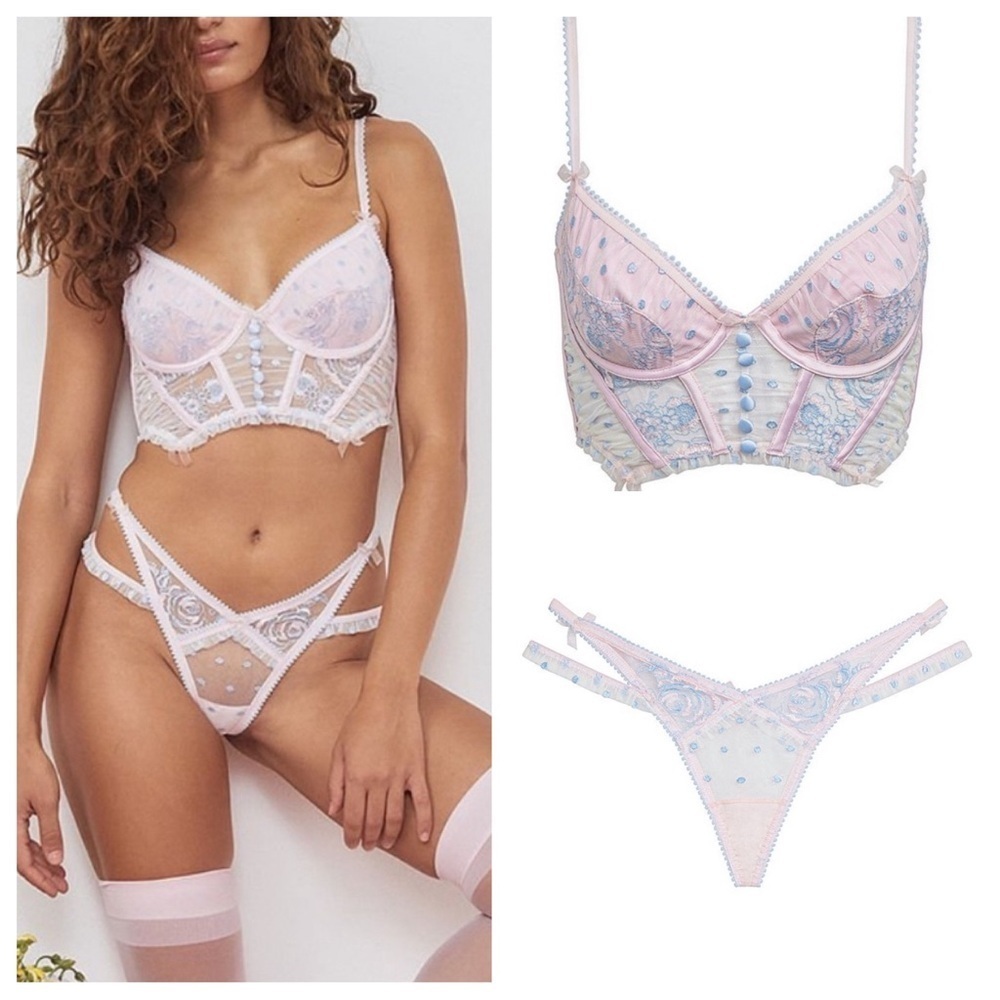 New! SET For Love and Lemons Foil Rose Bustier Matching Panty 31140